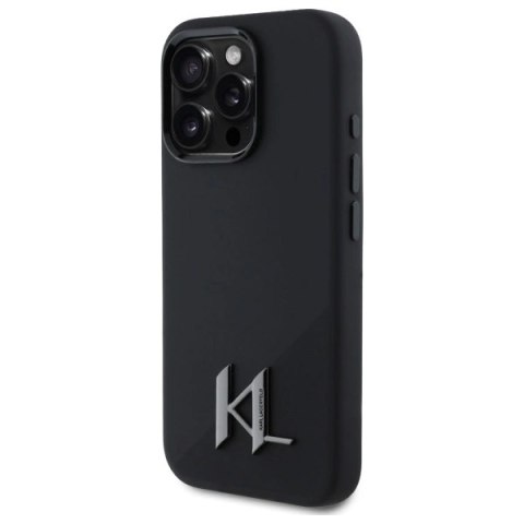 Etui Karl Lagerfeld Silicone Shadow Metal Initial MagSafe na iPhone 16 Pro - czarne Etui Karl Lagerfeld Silicone Shadow Metal Initial MagSafe na iPhone 16 Pro - czarne