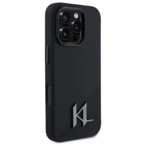 Etui Karl Lagerfeld Silicone Shadow Metal Initial MagSafe na iPhone 16 Pro - czarne Etui Karl Lagerfeld Silicone Shadow Metal Initial MagSafe na iPhone 16 Pro - czarne
