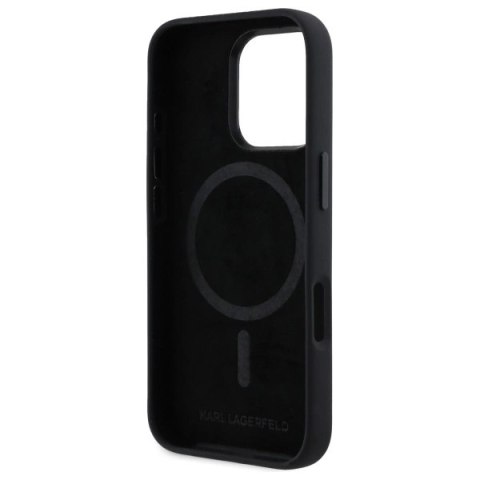 Etui Karl Lagerfeld Silicone Shadow Metal Initial MagSafe na iPhone 16 Pro - czarne Etui Karl Lagerfeld Silicone Shadow Metal Initial MagSafe na iPhone 16 Pro - czarne