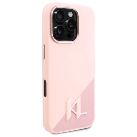 Etui Karl Lagerfeld Silicone Shadow Metal Initial MagSafe na iPhone 16 Pro - różowe Etui Karl Lagerfeld Silicone Shadow Metal Initial MagSafe na iPhone 16 Pro - różowe