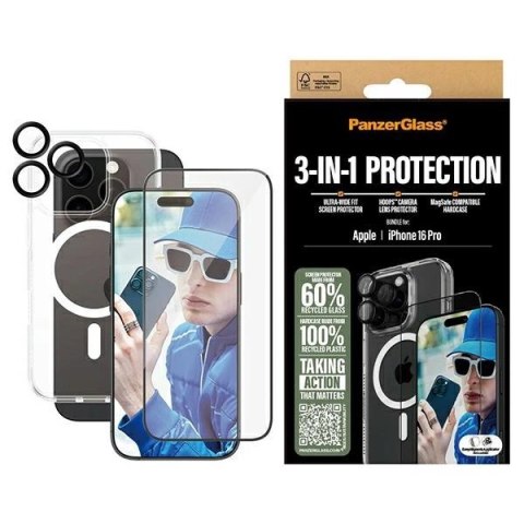 Zestaw PanzerGlass Bundle 3in1 etui przezroczyste + folia + szkło na aparat na iPhone 16 Pro Zestaw PanzerGlass Bundle 3in1 etui przezroczyste + folia + szkło na aparat na iPhone 16 Pro