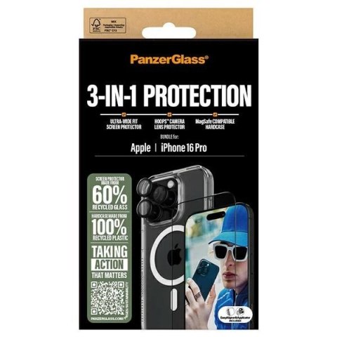 Zestaw PanzerGlass Bundle 3in1 etui przezroczyste + folia + szkło na aparat na iPhone 16 Pro Zestaw PanzerGlass Bundle 3in1 etui przezroczyste + folia + szkło na aparat na iPhone 16 Pro