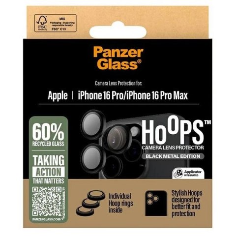 Szkło hartowane PanzerGlass Hoops Black Lens Protector na aparat do iPhone 16 Pro / 16 Pro Max Szkło hartowane PanzerGlass Hoops Black Lens Protector na aparat do iPhone 16 Pro / 16 Pro Max