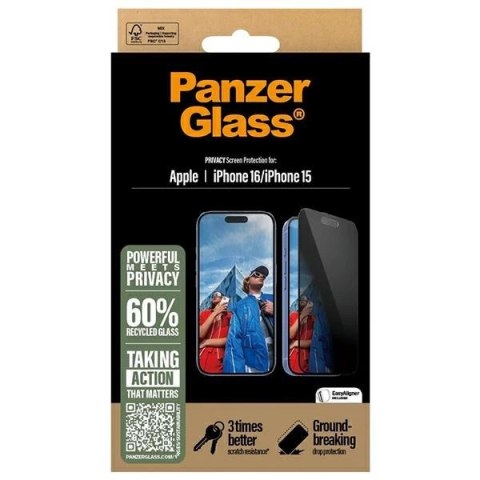 Szkło hartowane PanzerGlass Privacy Screen Protector Ultra-Wide Fit na iPhone 16