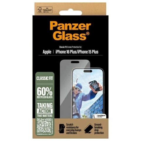 Szkło hartowane PanzerGlass Screen Protector Classic Fit na iPhone 16 Plus