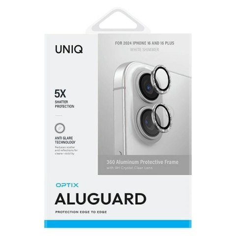 Szkło hartowane UNIQ Optix Aluminium Camera Lens Protector na aparat telefonu z aplikatorem do iPhone 16 / 16 Plus - białe Szkło hartowane UNIQ Optix Aluminium Camera Lens Protector na aparat telefonu z aplikatorem do iPhone 16 / 16 Plus - białe
