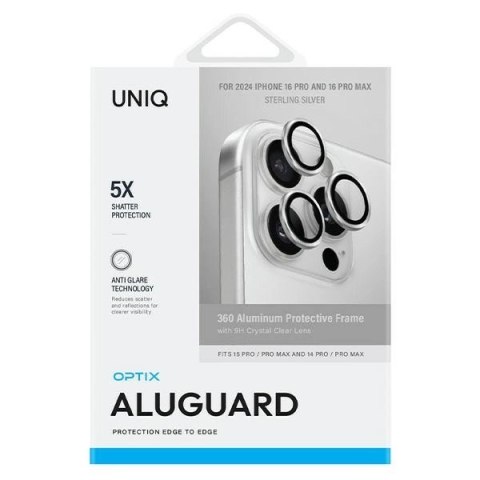 Szkło hartowane UNIQ Optix Aluminium Camera Lens Protector na aparat telefonu z aplikatorem do iPhone 16 Pro / 16 Pro Max - sreb Szkło hartowane UNIQ Optix Aluminium Camera Lens Protector na aparat telefonu z aplikatorem do iPhone 16 Pro / 16 Pro Max - sreb