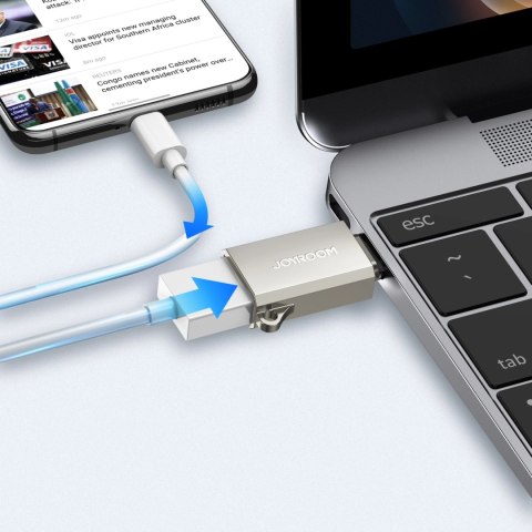 Adapter Joyroom S-H151 USB-C (męski) / USB-A (żeński) z oczkiem na smycz - srebrny Adapter Joyroom S-H151 USB-C (męski) / USB-A (żeński) z oczkiem na smycz - srebrny