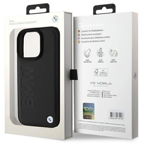 Etui BMW Leather Hot Stamp na iPhone 16 Pro - czarne Etui BMW Leather Hot Stamp na iPhone 16 Pro - czarne
