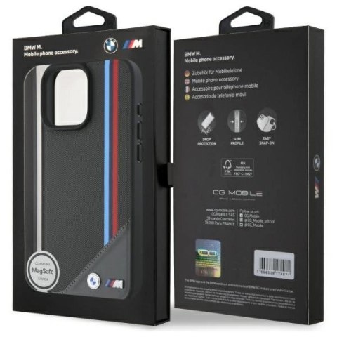 Etui BMW M Meshed Tricolor Stripes MagSafe na iPhone 16 Pro Max - szary Etui BMW M Meshed Tricolor Stripes MagSafe na iPhone 16 Pro Max - szary