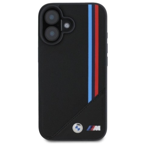 Etui BMW M Meshed Tricolor Stripes MagSafe na iPhone 16 - czarne Etui BMW M Meshed Tricolor Stripes MagSafe na iPhone 16 - czarne