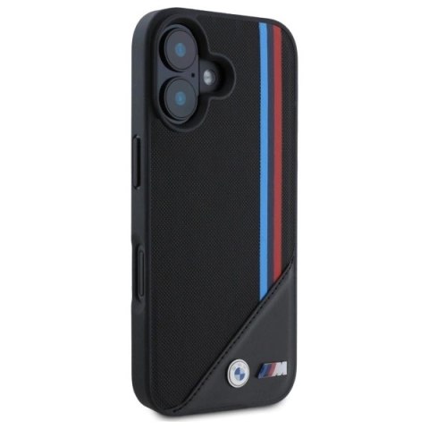 Etui BMW M Meshed Tricolor Stripes MagSafe na iPhone 16 - czarne Etui BMW M Meshed Tricolor Stripes MagSafe na iPhone 16 - czarne