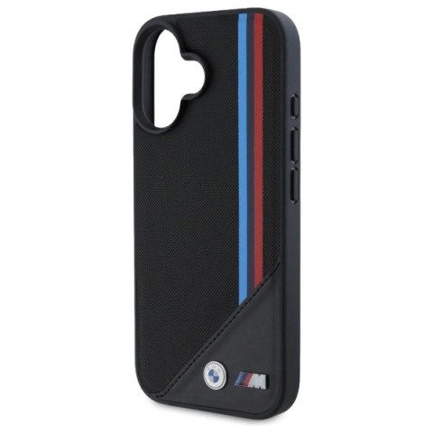 Etui BMW M Meshed Tricolor Stripes MagSafe na iPhone 16 - czarne Etui BMW M Meshed Tricolor Stripes MagSafe na iPhone 16 - czarne