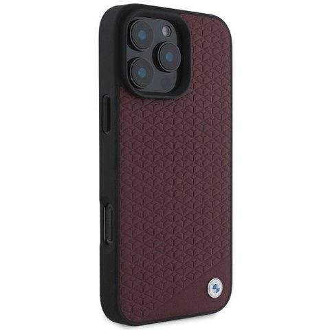 Etui BMW Sign Leather Diamond Metal Logo MagSafe na iPhone 16 Pro Max - czerwone