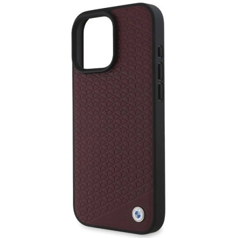 Etui BMW Sign Leather Diamond Metal Logo MagSafe na iPhone 16 Pro Max - czerwone