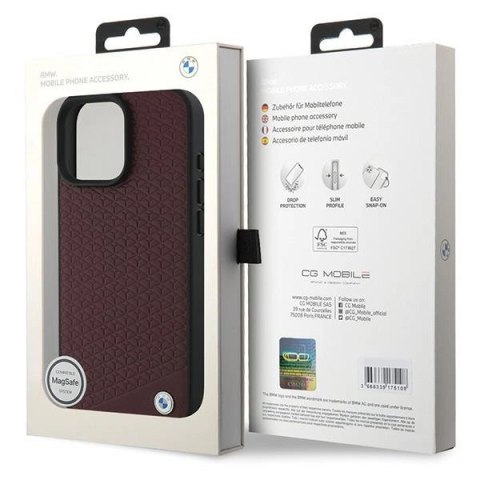 Etui BMW Sign Leather Diamond Metal Logo MagSafe na iPhone 16 Pro Max - czerwone