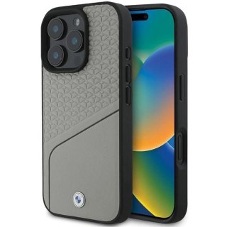 Etui BMW Sign Leather Textured and Line MagSafe na iPhone 16 Pro - szare