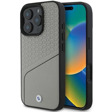 Etui BMW Sign Leather Textured and Line MagSafe na iPhone 16 Pro - szare Etui BMW Sign Leather Textured and Line MagSafe na iPhone 16 Pro - szare