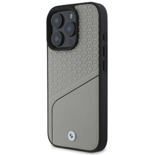 Etui BMW Sign Leather Textured and Line MagSafe na iPhone 16 Pro - szare