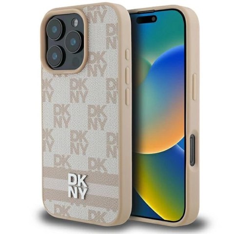Etui DKNY Checkered Pattern & Printed Stripes na iPhone 16 Pro Max - różowe Etui DKNY Checkered Pattern & Printed Stripes na iPhone 16 Pro Max - różowe
