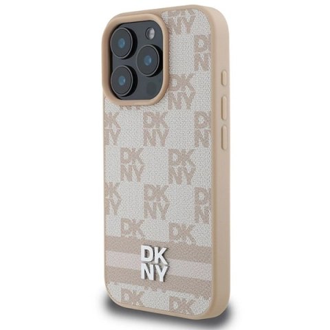 Etui DKNY Checkered Pattern & Printed Stripes na iPhone 16 Pro Max - różowe Etui DKNY Checkered Pattern & Printed Stripes na iPhone 16 Pro Max - różowe