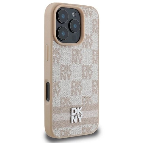 Etui DKNY Checkered Pattern & Printed Stripes na iPhone 16 Pro Max - różowe Etui DKNY Checkered Pattern & Printed Stripes na iPhone 16 Pro Max - różowe