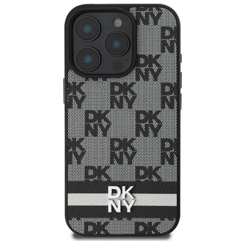 Etui DKNY Checkered Pattern & Printed Stripes na iPhone 16 Pro - czarne Etui DKNY Checkered Pattern & Printed Stripes na iPhone 16 Pro - czarne