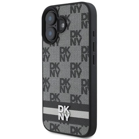 Etui DKNY Checkered Pattern & Printed Stripes na iPhone 16 - czarne Etui DKNY Checkered Pattern & Printed Stripes na iPhone 16 - czarne