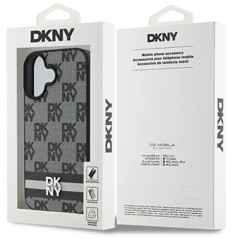 Etui DKNY Checkered Pattern & Printed Stripes na iPhone 16 - czarne Etui DKNY Checkered Pattern & Printed Stripes na iPhone 16 - czarne