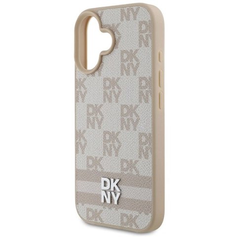 Etui DKNY Checkered Pattern & Printed Stripes na iPhone 16 - różowe