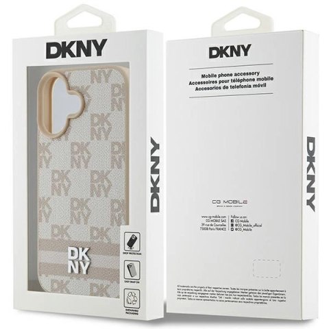 Etui DKNY Checkered Pattern & Printed Stripes na iPhone 16 - różowe