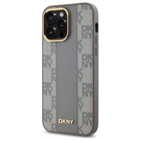 Etui DKNY Leather Checkered Mono Pattern MagSafe na iPhone 14 Pro Max - beżowe Etui DKNY Leather Checkered Mono Pattern MagSafe na iPhone 14 Pro Max - beżowe