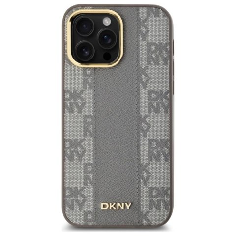 Etui DKNY Leather Checkered Mono Pattern MagSafe na iPhone 14 Pro Max - beżowe Etui DKNY Leather Checkered Mono Pattern MagSafe na iPhone 14 Pro Max - beżowe