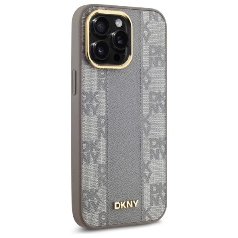 Etui DKNY Leather Checkered Mono Pattern MagSafe na iPhone 14 Pro Max - beżowe Etui DKNY Leather Checkered Mono Pattern MagSafe na iPhone 14 Pro Max - beżowe