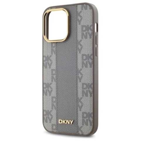 Etui DKNY Leather Checkered Mono Pattern MagSafe na iPhone 14 Pro Max - beżowe Etui DKNY Leather Checkered Mono Pattern MagSafe na iPhone 14 Pro Max - beżowe