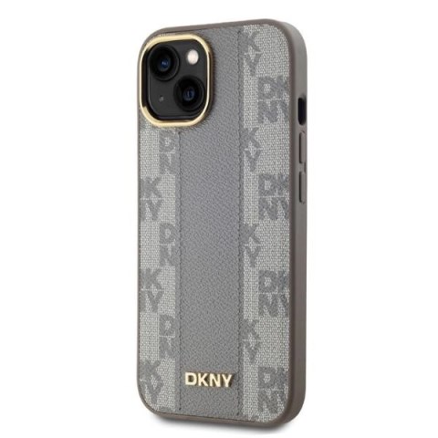 Etui DKNY Leather Checkered Mono Pattern MagSafe na iPhone 14 - beżowe Etui DKNY Leather Checkered Mono Pattern MagSafe na iPhone 14 - beżowe