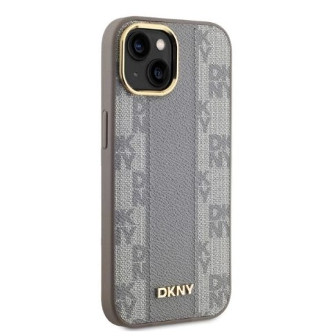 Etui DKNY Leather Checkered Mono Pattern MagSafe na iPhone 14 - beżowe Etui DKNY Leather Checkered Mono Pattern MagSafe na iPhone 14 - beżowe