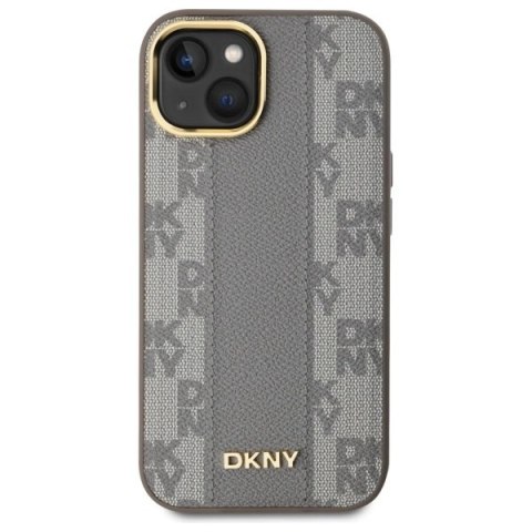 Etui DKNY Leather Checkered Mono Pattern MagSafe na iPhone 15 Plus - beżowe Etui DKNY Leather Checkered Mono Pattern MagSafe na iPhone 15 Plus - beżowe