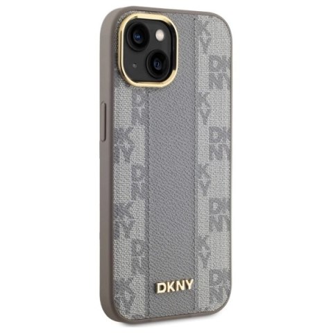 Etui DKNY Leather Checkered Mono Pattern MagSafe na iPhone 15 Plus - beżowe Etui DKNY Leather Checkered Mono Pattern MagSafe na iPhone 15 Plus - beżowe