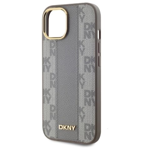 Etui DKNY Leather Checkered Mono Pattern MagSafe na iPhone 15 Plus - beżowe Etui DKNY Leather Checkered Mono Pattern MagSafe na iPhone 15 Plus - beżowe