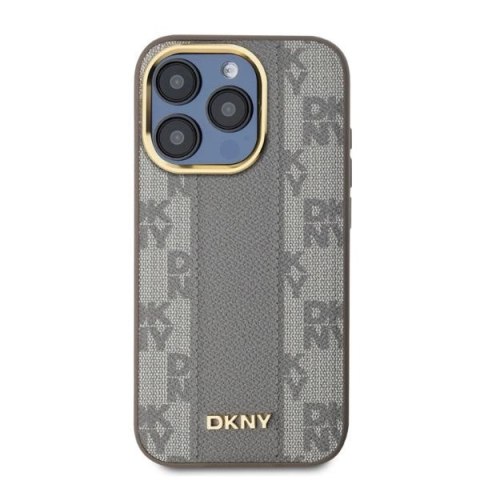 Etui DKNY Leather Checkered Mono Pattern MagSafe na iPhone 15 Pro Max - beżowe Etui DKNY Leather Checkered Mono Pattern MagSafe na iPhone 15 Pro Max - beżowe