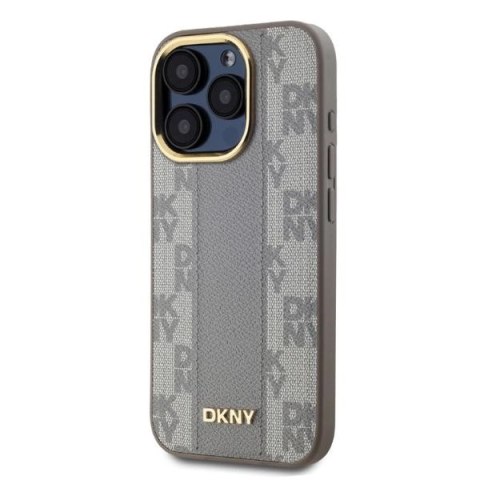 Etui DKNY Leather Checkered Mono Pattern MagSafe na iPhone 15 Pro Max - beżowe Etui DKNY Leather Checkered Mono Pattern MagSafe na iPhone 15 Pro Max - beżowe
