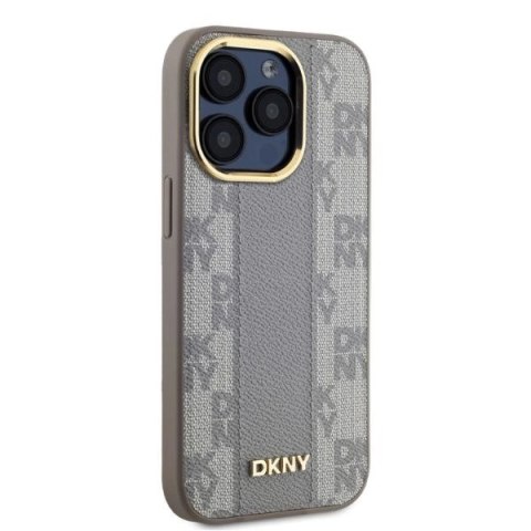 Etui DKNY Leather Checkered Mono Pattern MagSafe na iPhone 15 Pro Max - beżowe Etui DKNY Leather Checkered Mono Pattern MagSafe na iPhone 15 Pro Max - beżowe