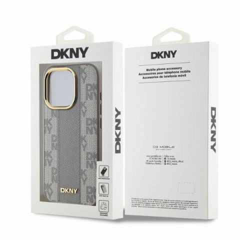 Etui DKNY Leather Checkered Mono Pattern MagSafe na iPhone 15 Pro Max - beżowe Etui DKNY Leather Checkered Mono Pattern MagSafe na iPhone 15 Pro Max - beżowe