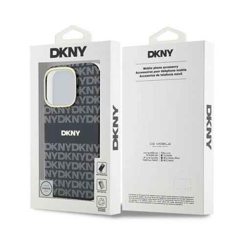 Etui DKNY Repeat Texture Pattern With Stripe na iPhone 16 Pro - czarne Etui DKNY Repeat Texture Pattern With Stripe na iPhone 16 Pro - czarne