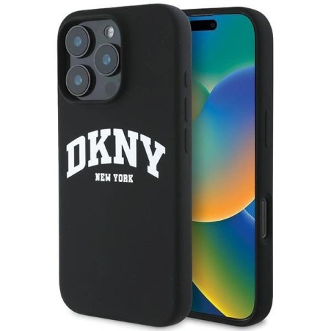 Etui DKNY Silicone White Printed Logo MagSafe na iPhone 16 Pro - czarne