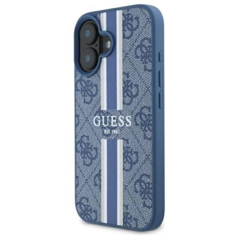 Etui Guess 4G Printed Stripes MagSafe na iPhone 16 - niebieskie Etui Guess 4G Printed Stripes MagSafe na iPhone 16 - niebieskie