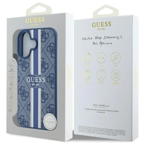 Etui Guess 4G Printed Stripes MagSafe na iPhone 16 - niebieskie Etui Guess 4G Printed Stripes MagSafe na iPhone 16 - niebieskie