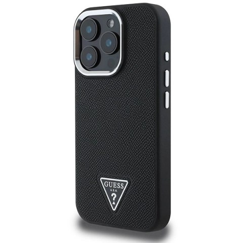 Etui Guess Grained Triangle MagSafe na iPhone 16 Pro - czarne Etui Guess Grained Triangle MagSafe na iPhone 16 Pro - czarne