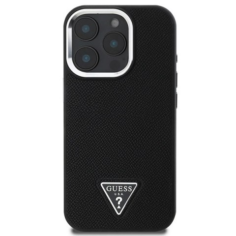 Etui Guess Grained Triangle MagSafe na iPhone 16 Pro - czarne Etui Guess Grained Triangle MagSafe na iPhone 16 Pro - czarne